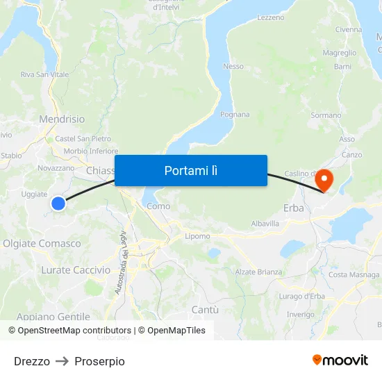 Drezzo to Proserpio map