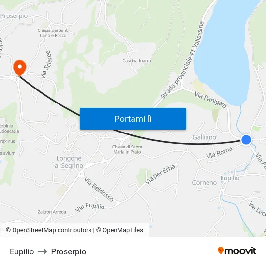 Eupilio to Proserpio map