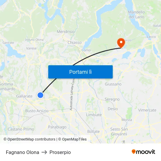Fagnano Olona to Proserpio map