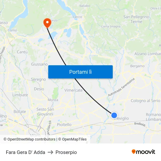 Fara Gera D' Adda to Proserpio map