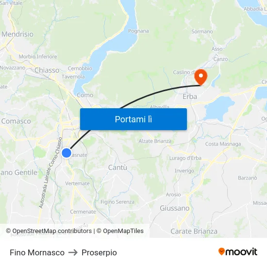 Fino Mornasco to Proserpio map