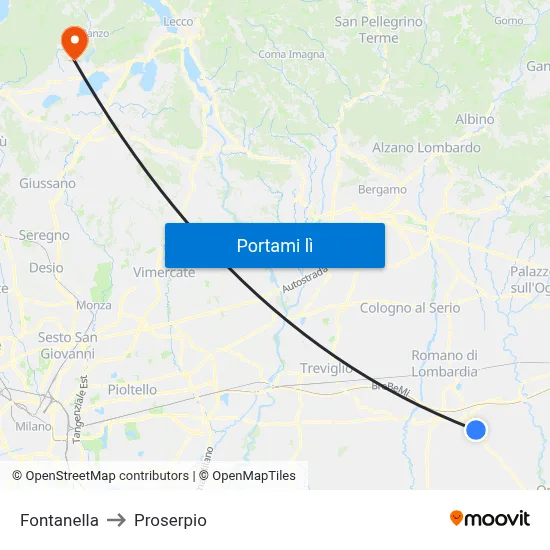 Fontanella to Proserpio map