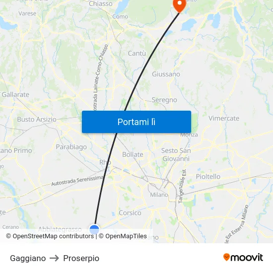 Gaggiano to Proserpio map