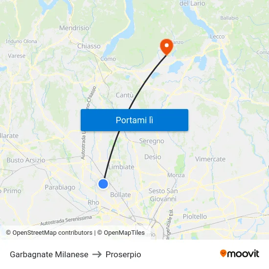 Garbagnate Milanese to Proserpio map