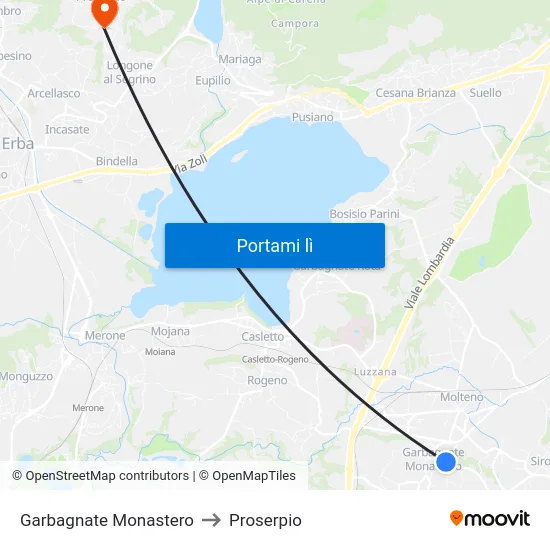 Garbagnate Monastero to Proserpio map