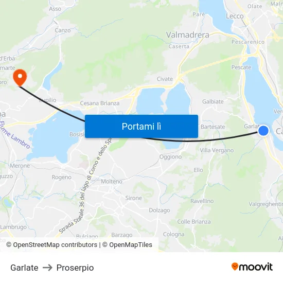 Garlate to Proserpio map