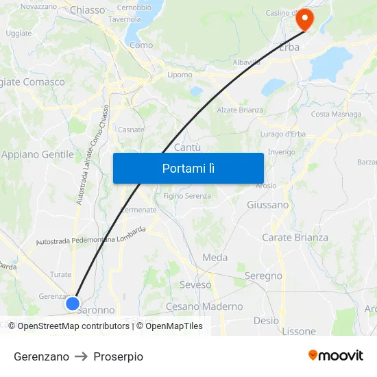 Gerenzano to Proserpio map