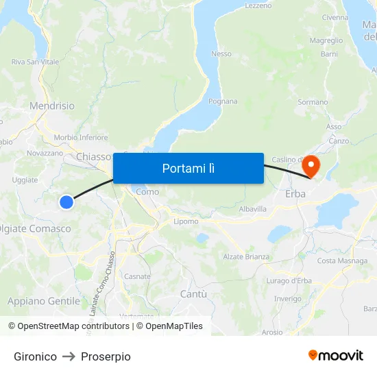 Gironico to Proserpio map