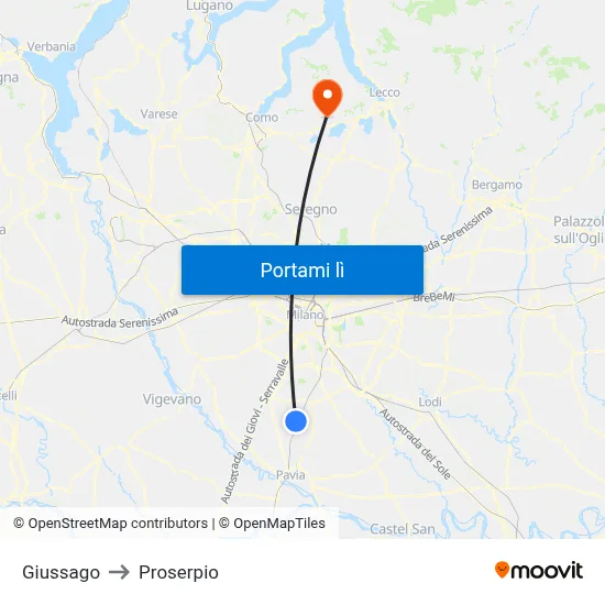 Giussago to Proserpio map
