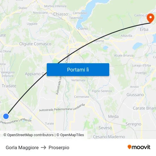 Gorla Maggiore to Proserpio map