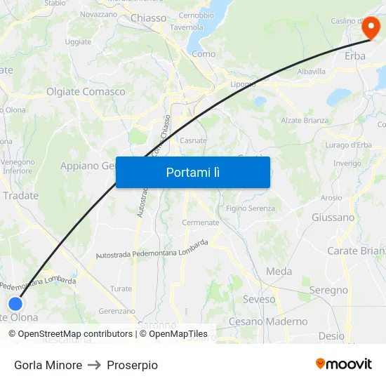 Gorla Minore to Proserpio map