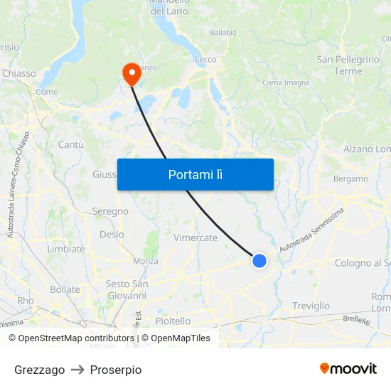 Grezzago to Proserpio map