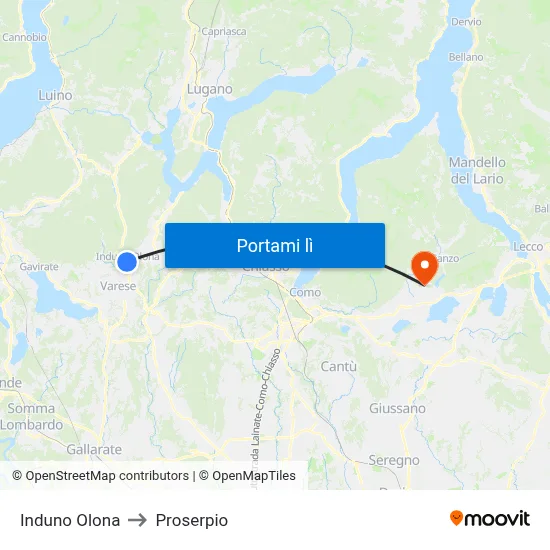 Induno Olona to Proserpio map