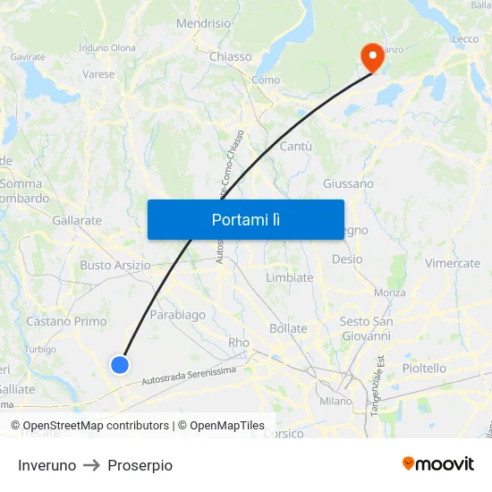 Inveruno to Proserpio map