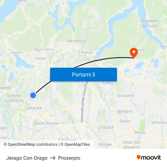Jerago Con Orago to Proserpio map