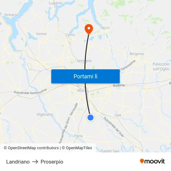 Landriano to Proserpio map