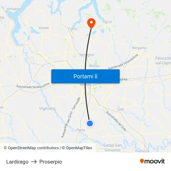 Lardirago to Proserpio map