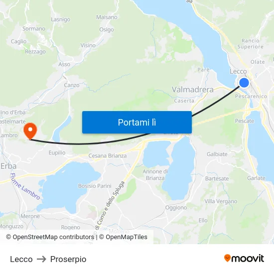 Lecco to Proserpio map