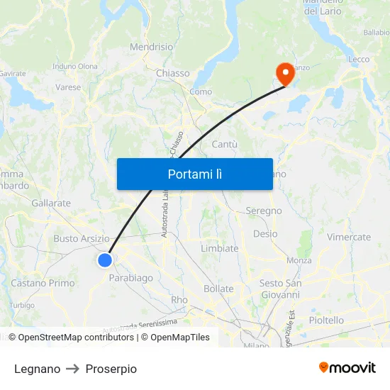 Legnano to Proserpio map