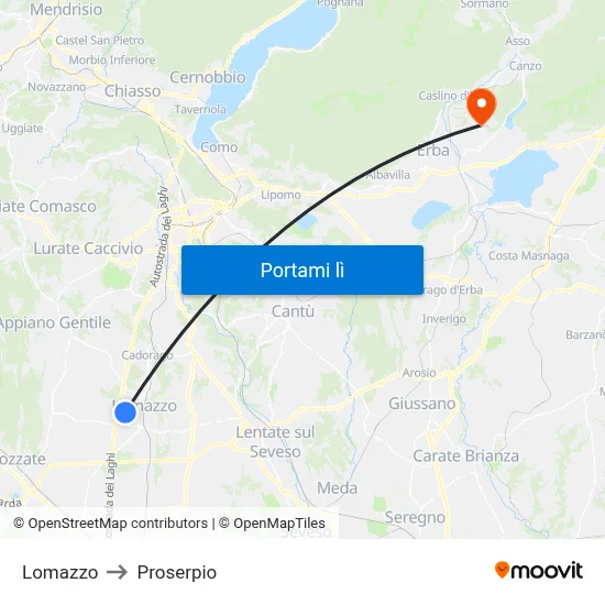 Lomazzo to Proserpio map