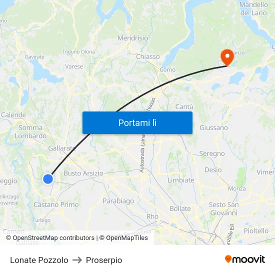 Lonate Pozzolo to Proserpio map