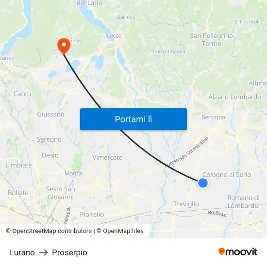 Lurano to Proserpio map