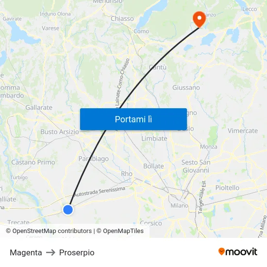 Magenta to Proserpio map