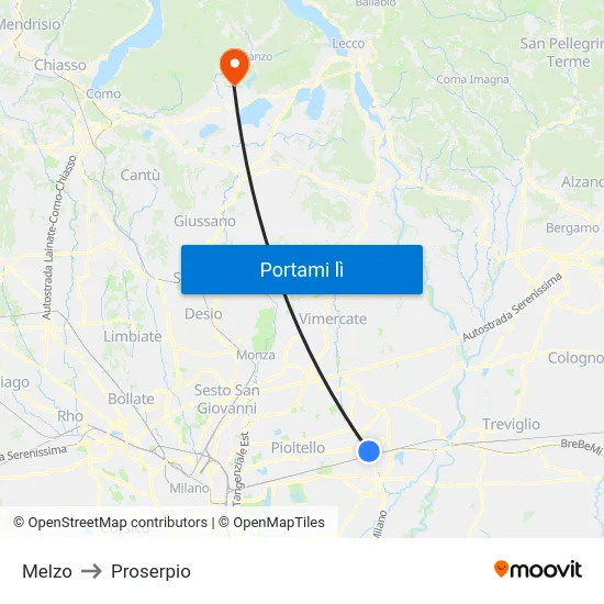 Melzo to Proserpio map