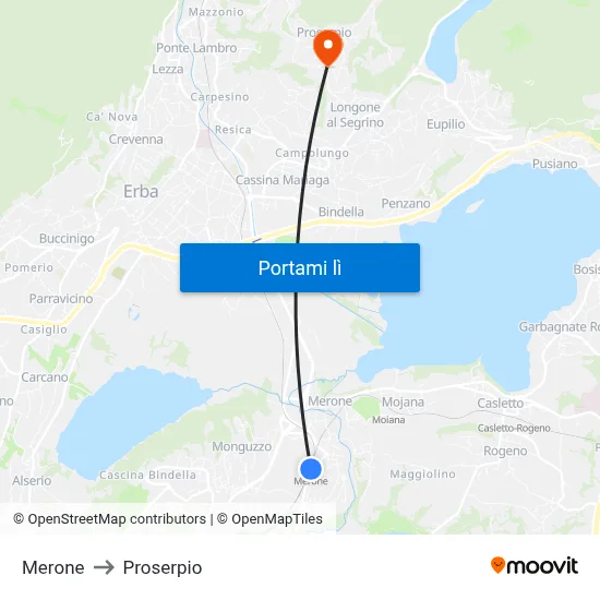 Merone to Proserpio map