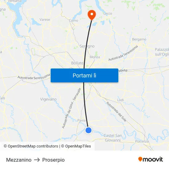 Mezzanino to Proserpio map