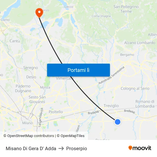 Misano Di Gera D' Adda to Proserpio map