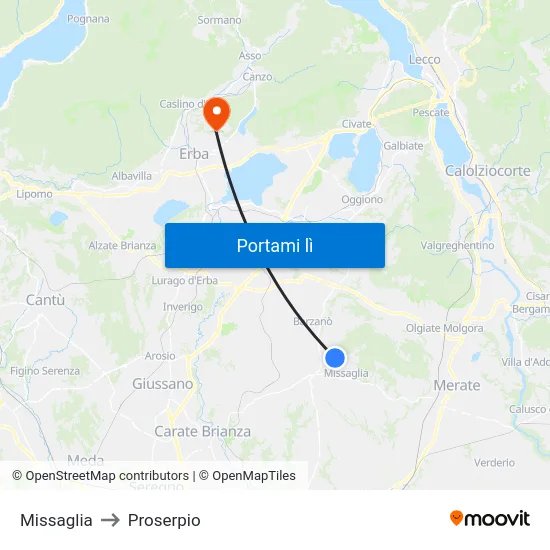 Missaglia to Proserpio map