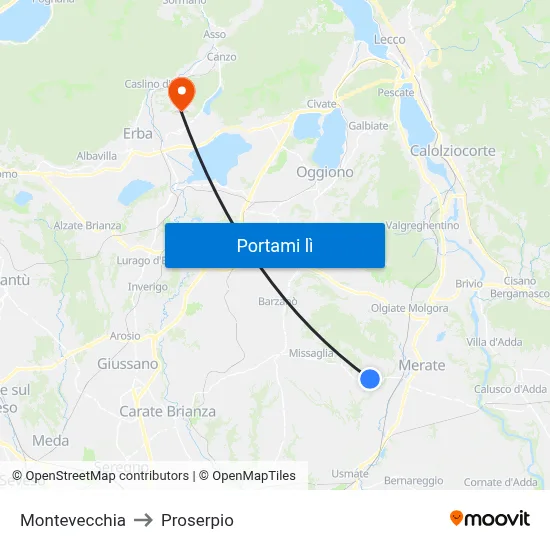 Montevecchia to Proserpio map