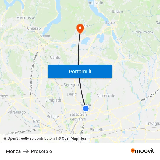 Monza to Proserpio map