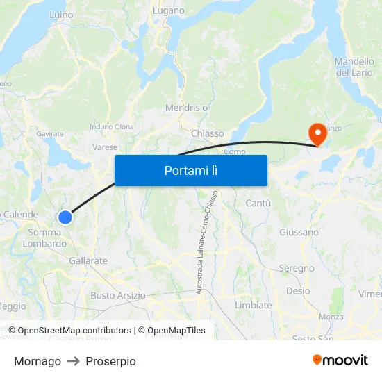 Mornago to Proserpio map
