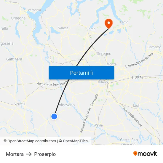 Mortara to Proserpio map