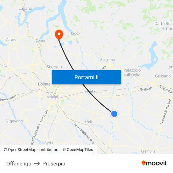 Offanengo to Proserpio map