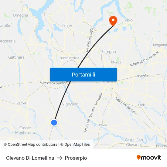 Olevano Di Lomellina to Proserpio map