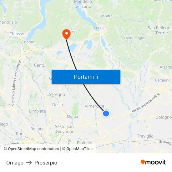 Ornago to Proserpio map
