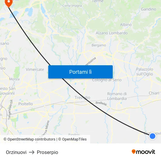 Orzinuovi to Proserpio map