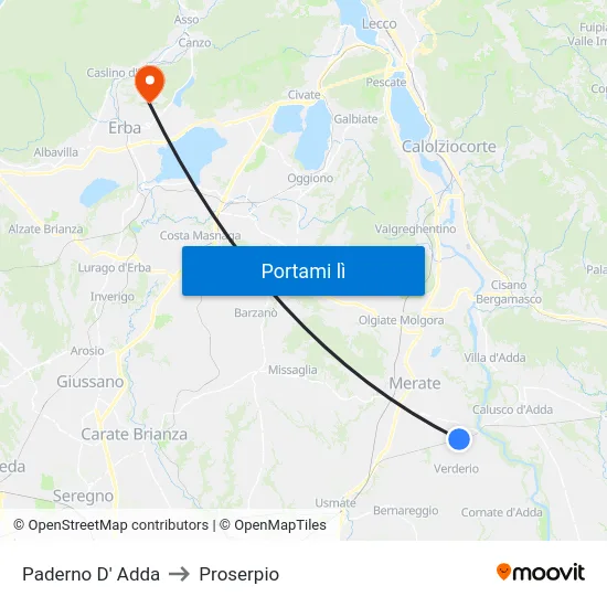 Paderno D' Adda to Proserpio map