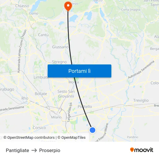 Pantigliate to Proserpio map