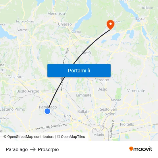 Parabiago to Proserpio map