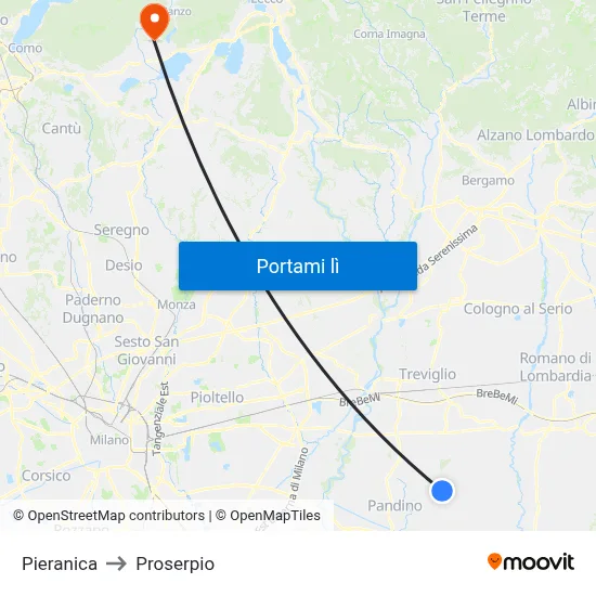 Pieranica to Proserpio map