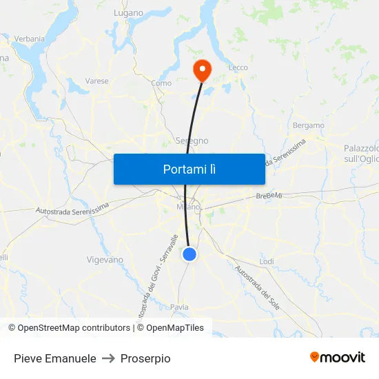 Pieve Emanuele to Proserpio map
