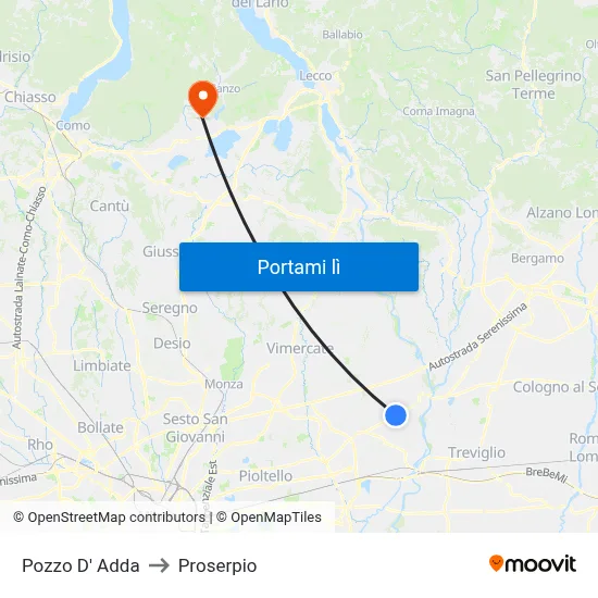 Pozzo D' Adda to Proserpio map