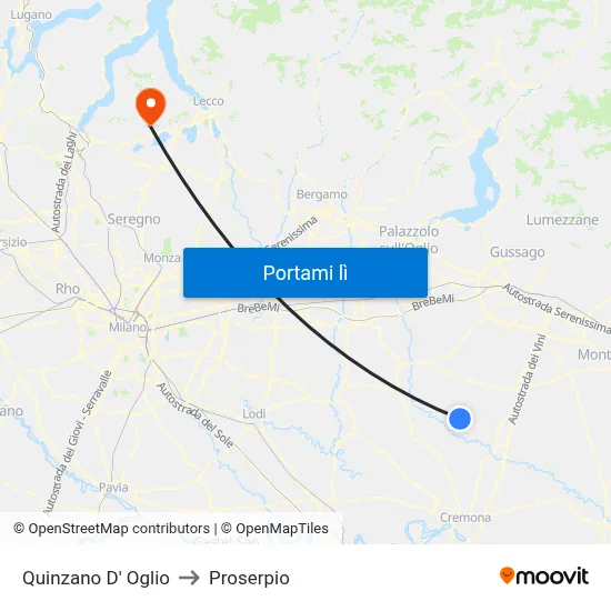 Quinzano D' Oglio to Proserpio map