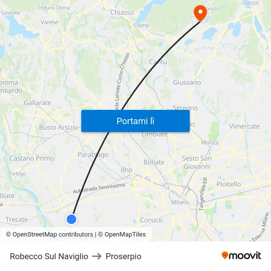 Robecco Sul Naviglio to Proserpio map