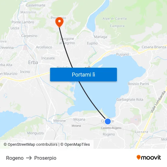 Rogeno to Proserpio map