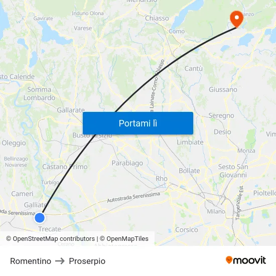 Romentino to Proserpio map